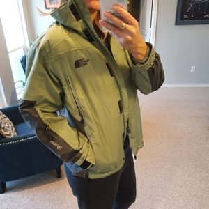 Green North Face Jacket with zip out vest Small